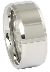 Silver ring with 'Tungsten Carbide' engraving on a white background