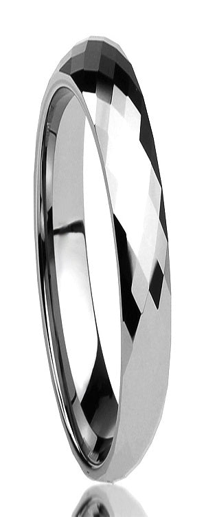 Silver ring with a reflective surface on a white background