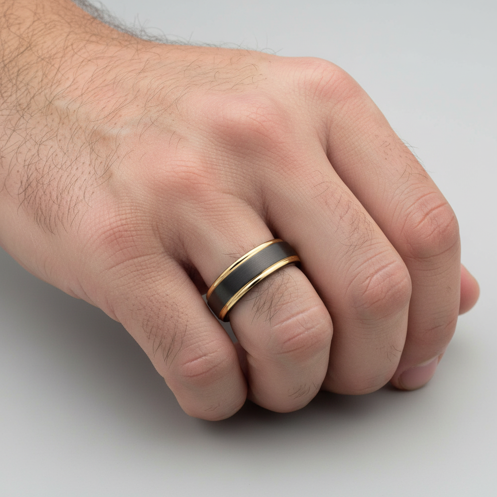 Black and Gold Satin Finish Tungsten Ring 6mm