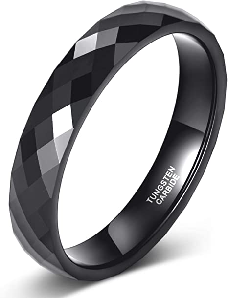 Black Faceted Tungsten Carbide Ring 6mm Band
