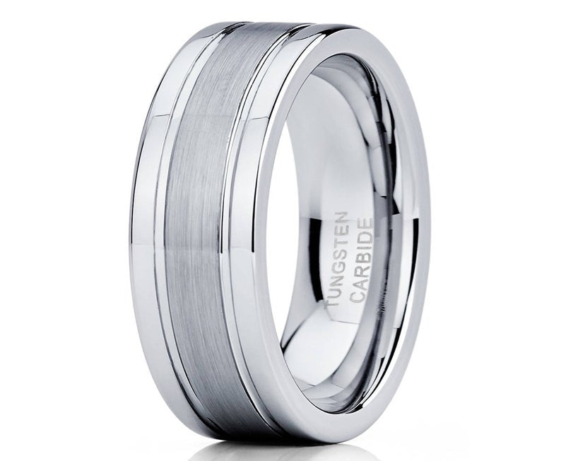 7mm brushed center tungsten ring
