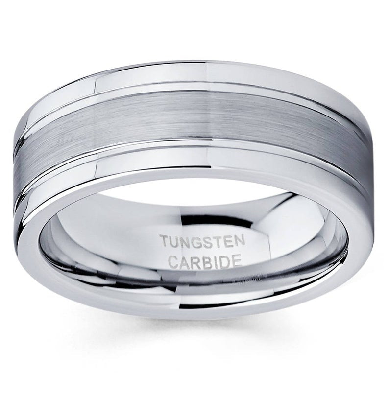 7mm brushed center tungsten ring