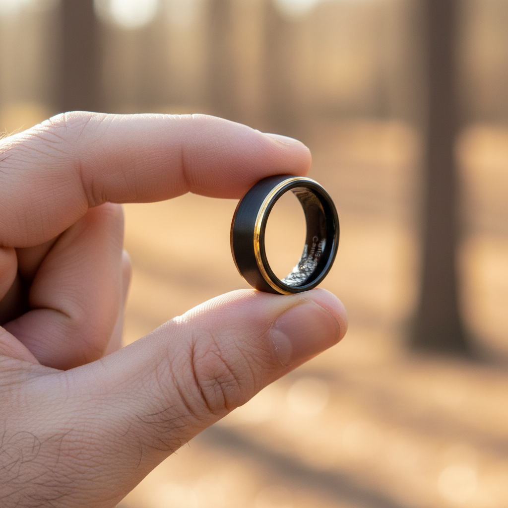 Black and Gold Satin Finish Tungsten Ring 8mm