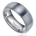 Silver tungsten carbide ring on a white background