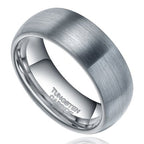 Silver tungsten carbide ring on a white background
