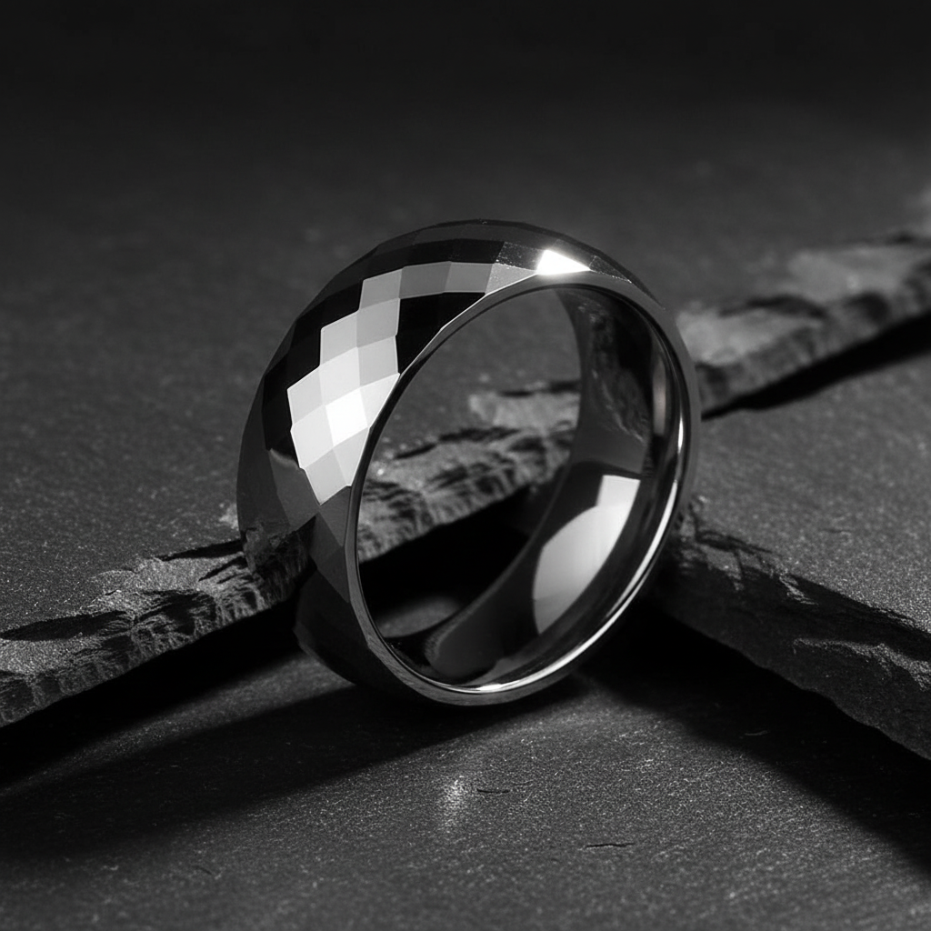 Mercury Faceted Tungsten Ring 8mm