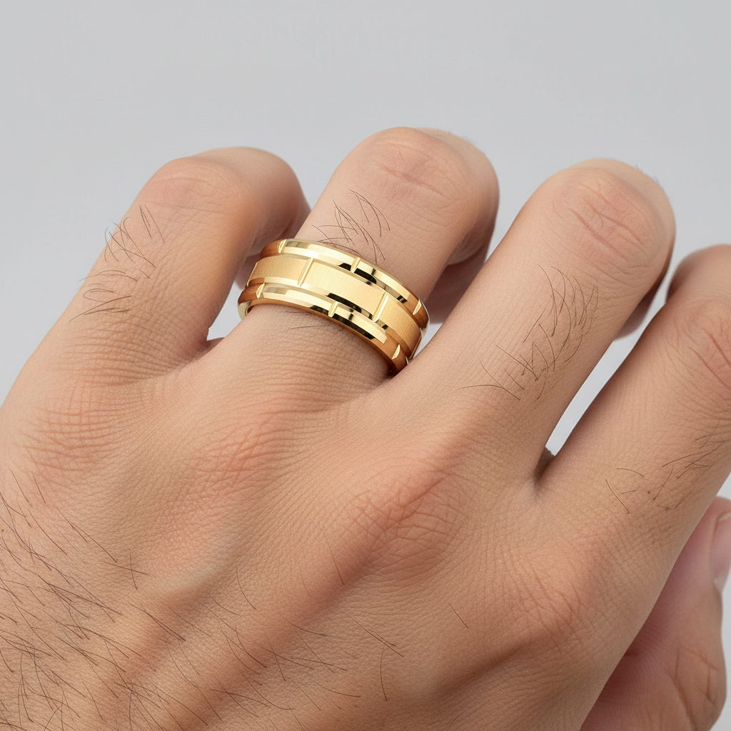 Gold Multi Beveled Brick 8mm Tungsten Ring