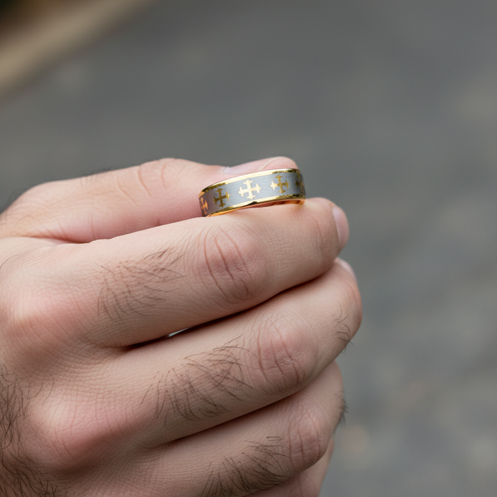 Angel Gold Tungsten Ring with Crosses 8mm