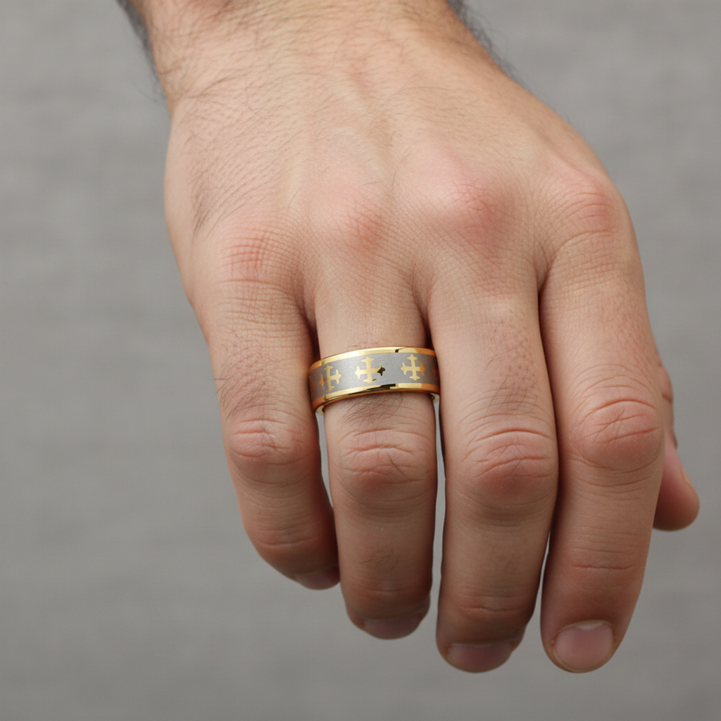 Angel Gold Tungsten Ring with Crosses 8mm