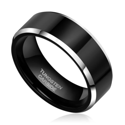 Genno Black Beveled Tungsten Carbide Ring 8mm