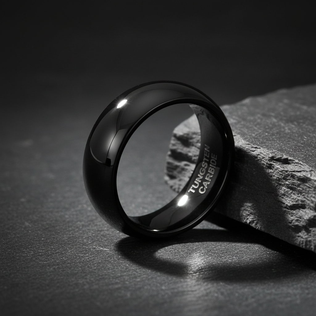 Black Classic Domed 8mm Classic Tungsten Ring