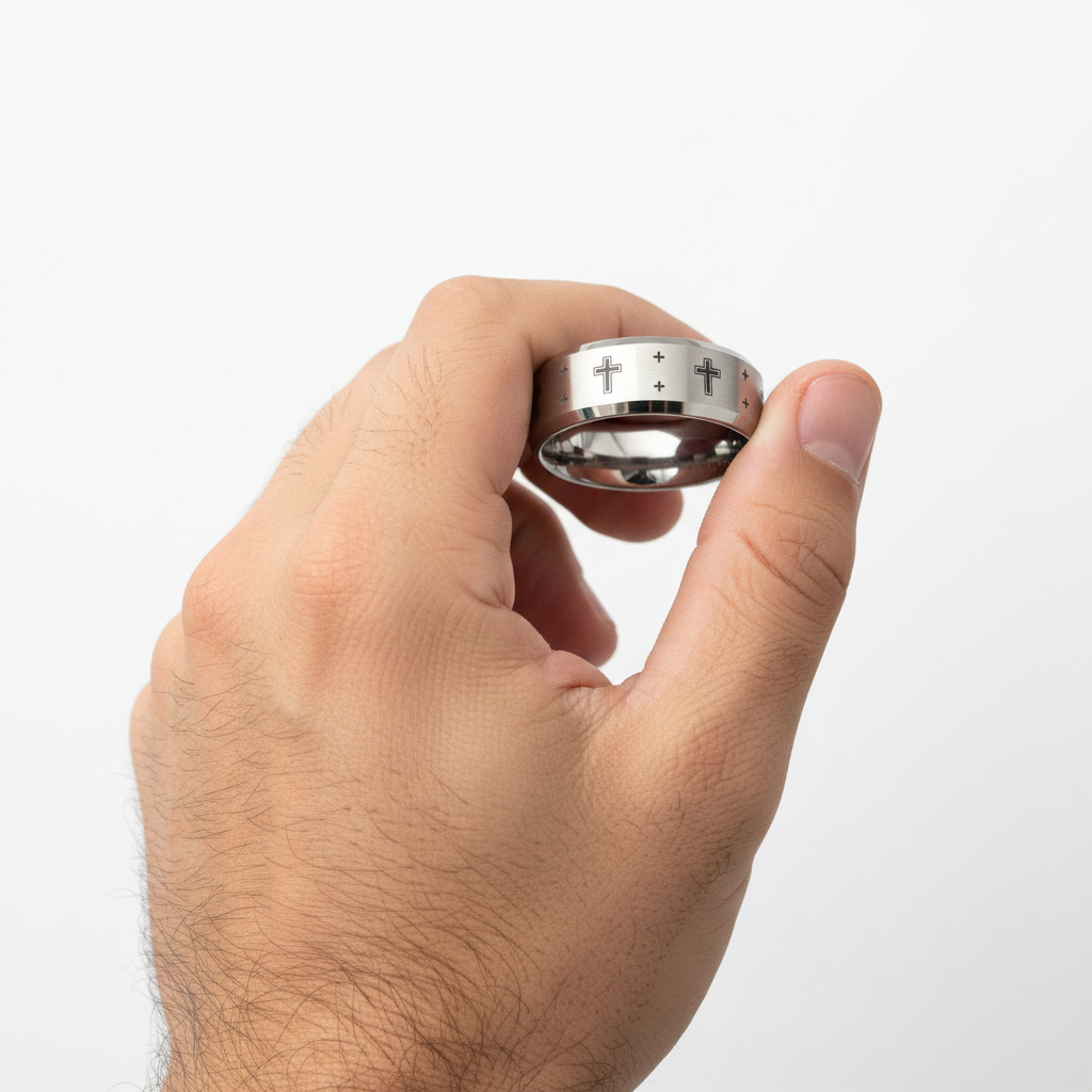 Alexio Tungsten Cross 8mm Beveled Tungsten Ring