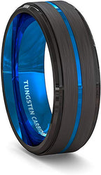 Cypress Blue and Black Beveled Tungsten Ring 8mm