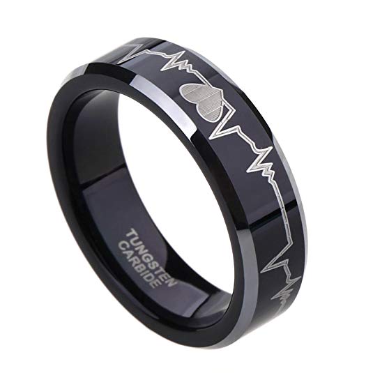 EKG Black Beveled Tungsten ring 8mm