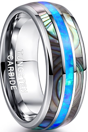 Abalone Tungsten Ring with Opal Center 8mm