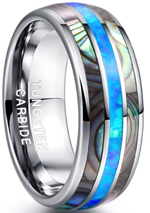 Abalone Tungsten Ring with Opal Center 8mm