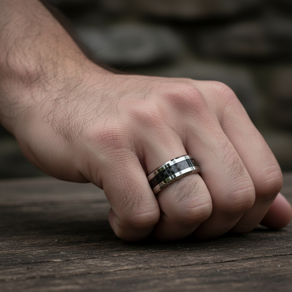 Acacia Black Tungsten Carbon Fiber Ring 5mm