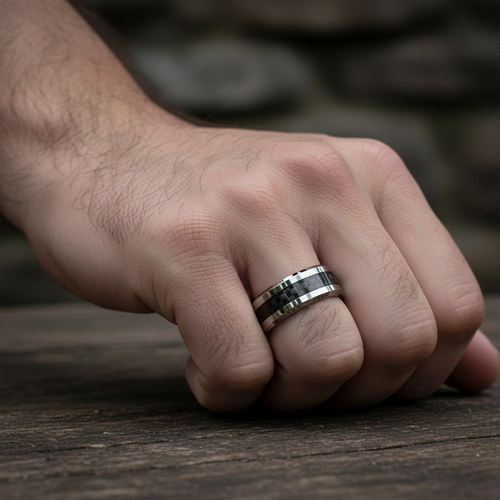 Acacia Black Tungsten Carbon Fiber Ring 5mm