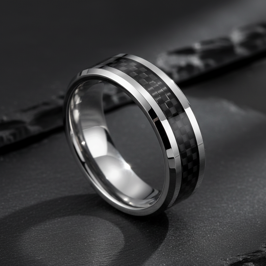 Acacia Black Tungsten Carbon Fiber Ring 5mm