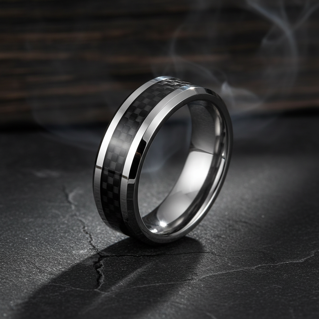 Acacia Black Tungsten Carbon Fiber Ring 8mm
