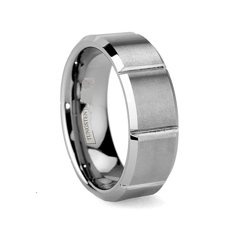 Beveled Tungsten Ring with Brushed Finish 7mm