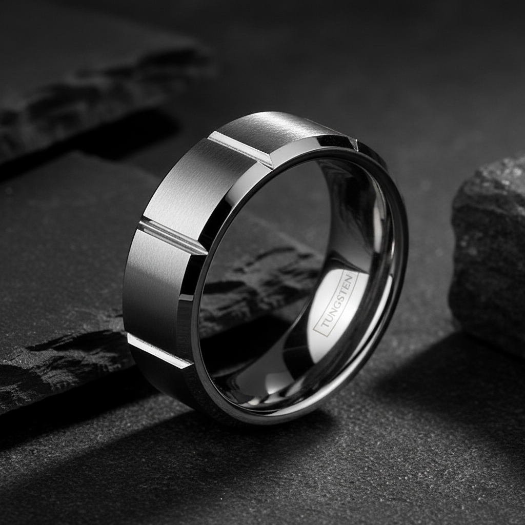 Tungsten Wedding Band Bellus Beveled Tungsten Ring 7mm