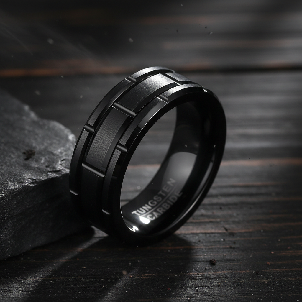 Black Brick Tungsten Ring 8mm