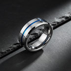 Mia Silver and Blue 8mm Tungsten Carbide Ring