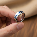 Mia Silver and Blue 8mm Tungsten Carbide Ring