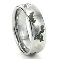 Silver ring with camouflage design on a white background