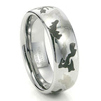 Silver ring with camouflage design on a white background