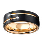 Coda Black Tungsten Ring with Gold Lines and Two Stones 8mm