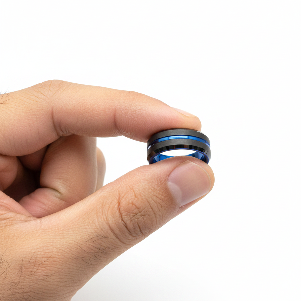 Cypress Blue and Black Beveled Tungsten Ring 6mm