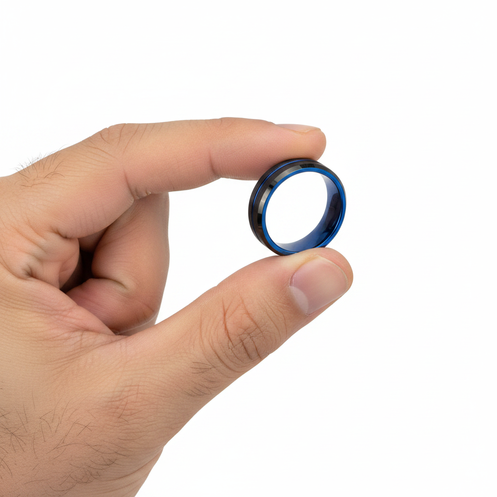 Cypress Blue and Black Beveled Tungsten Ring 6mm