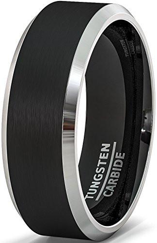 Black Beveled Matte Tungsten Carbide Ring 8mm