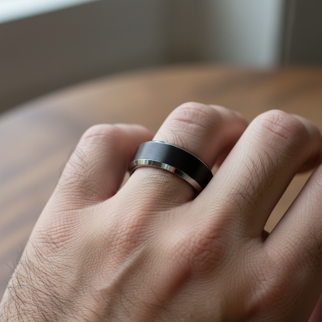 Genno Black Beveled Tungsten Carbide Ring 8mm Matte Finish