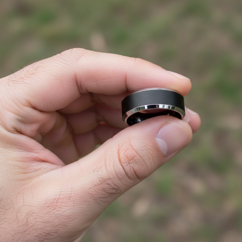 Genno Black Beveled Tungsten Carbide Ring 8mm Matte Finish