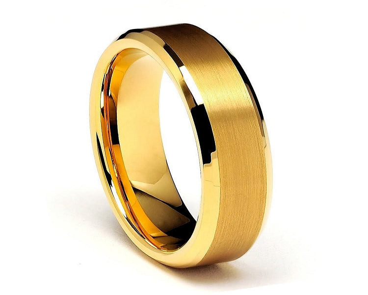 Gold Beveled Tungsten Ring 8mm