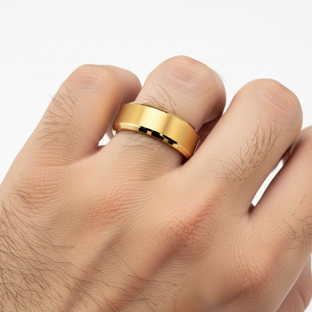 Gold Beveled Tungsten Ring 8mm