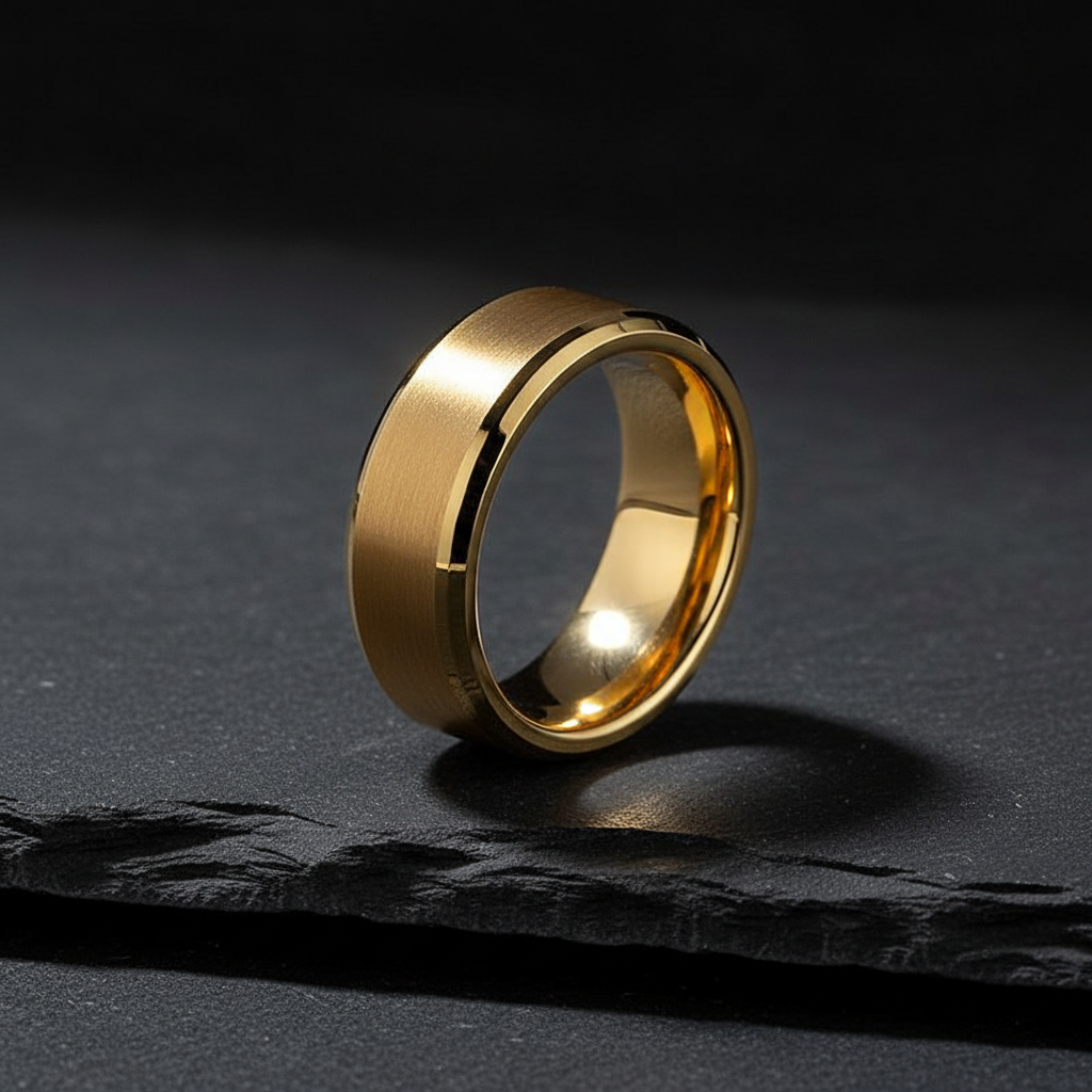 Gold Beveled Tungsten Ring 8mm