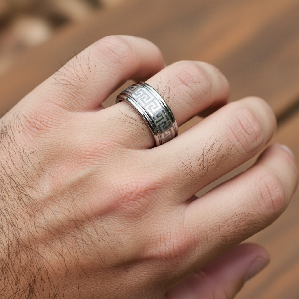 Greek Key Tungsten Ring 8mm