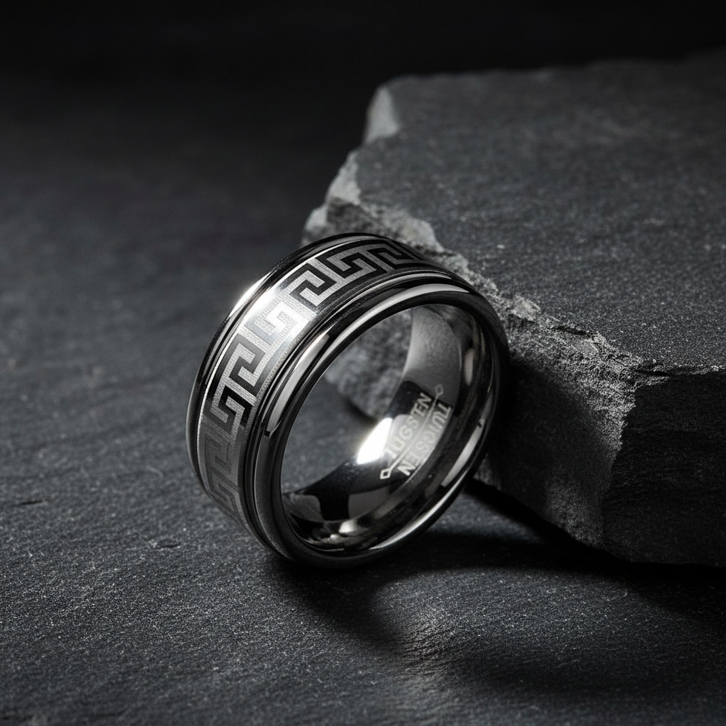 Greek Key Tungsten Ring 8mm