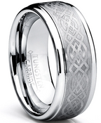 8mm Tungsten carbide ring with celtic design on a white background