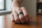 Marvo Black Tungsten Carbide Ring on a hand