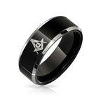 Black ring with Masonic symbol on a white background