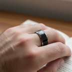 Masonic 8mm Black Tungsten Carbide Beveled Ring