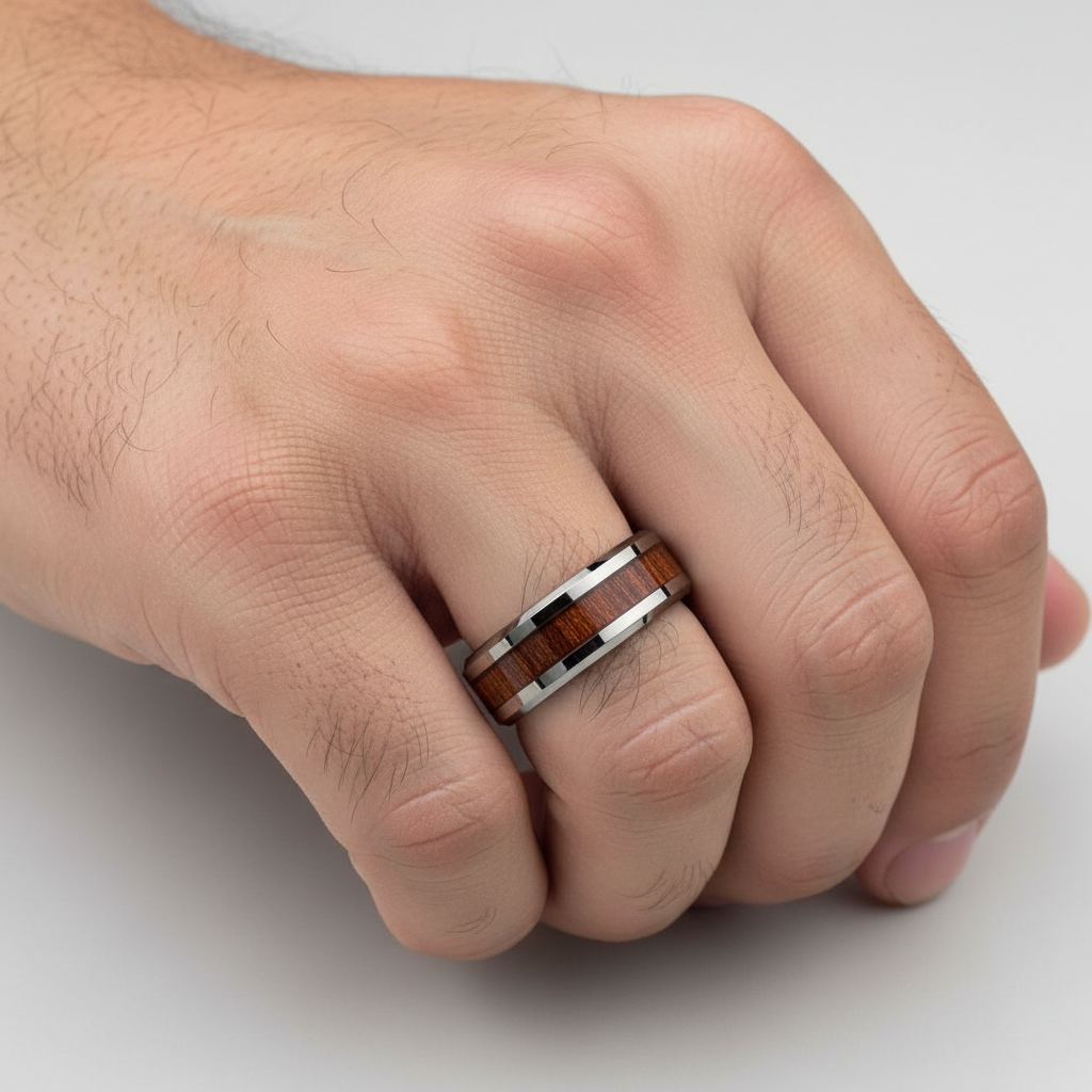 Max Tungsten Carbide Wooden Inlay Ring 8mm
