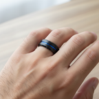 Cypress Blue and Black Beveled Tungsten Ring 8mm