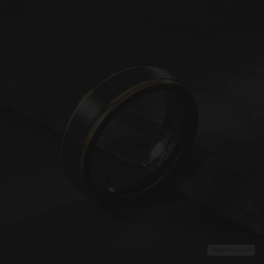 Black & Gold Satin Tungsten Wedding Band 6mm