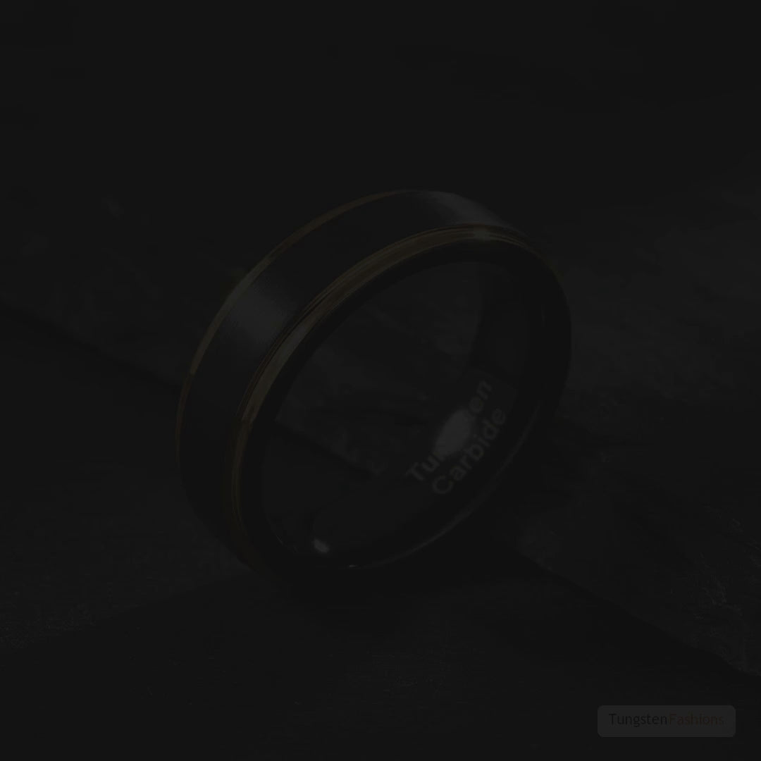 Black & Gold Satin Tungsten Wedding Band 6mm